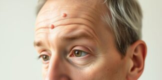 A shingles rash around eye: when to seek urgent care Illustration of a shingles rash around eye, with one-sided blisters on the forehead and upper eyelid