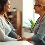 A Vaginal Bulge After Birth: When to Get It Checked Clinician discussing prolapse after birth assessment with a postpartum patient