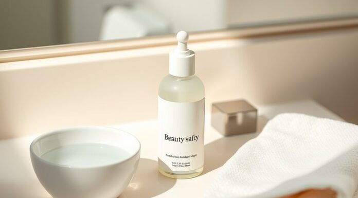 At-Home Chemical Peels: How to Avoid Burns and Skin Damage Chemical peel aftercare essentials: an unlabelled skincare bottle, clean water, and a soft cloth on a neutral counter