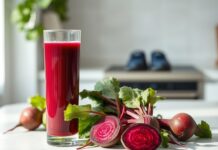 Beetroot Juice Before Exercise: What Nitrate Can—and Can’t—Do Beetroot juice beside fresh beets, illustrating beet juice athletic performance and dietary nitrate before exercise