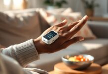 Blood Oxygen Levels: What a Home Oximeter Can Tell You Adult using a fingertip oximeter to check blood oxygen levels at home