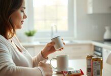 Caffeine in Pregnancy: How to Count Your Daily Total Caffeine in pregnancy: coffee, tea, cola, chocolate and medicine arranged for estimating a daily total