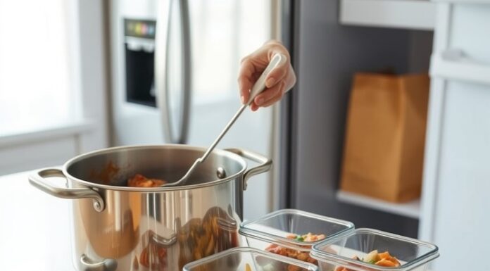 Can You Reheat Leftovers More Than Once Safely? A person portioning leftovers into containers to show can you reheat food twice safely