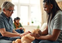 Choking First Aid: How to Help Adults, Children, and Babies choking first aid demonstration of safe infant positioning on a training manikin