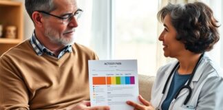 COPD Flare-Ups: When Steroids or Antibiotics May Help COPD exacerbation treatment and a patient reviewing a written COPD action plan with a clinician