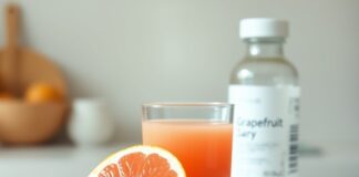 Grapefruit and Medicines: When the Interaction Matters Grapefruit and medications beside grapefruit juice and an unbranded medicine bottle