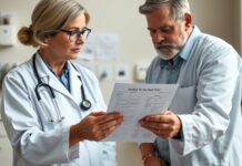 High Calcium on a Blood Test: What Happens Next? Clinician reviewing a blood test result for hypercalcaemia with a patient