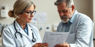 High Calcium on a Blood Test: What Happens Next? Clinician reviewing a blood test result for hypercalcaemia with a patient