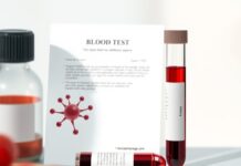 High Ferritin: Why One Result Doesn’t Mean Iron Overload High ferritin levels blood test concept with a sample tube and unmarked lab report
