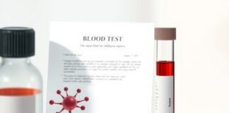 High Ferritin: Why One Result Doesn’t Mean Iron Overload High ferritin levels blood test concept with a sample tube and unmarked lab report