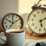 How Late Is Too Late for Caffeine Before Bed? Coffee and an evening clock illustrating caffeine half life and sleep timing