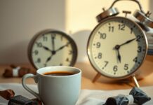How Late Is Too Late for Caffeine Before Bed? Coffee and an evening clock illustrating caffeine half life and sleep timing