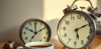 How Late Is Too Late for Caffeine Before Bed? Coffee and an evening clock illustrating caffeine half life and sleep timing