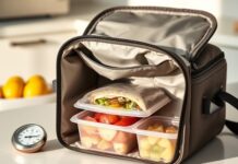 How Long Can a Packed Lunch Stay Out Safely? Insulated lunch bag with frozen packs keeping food cold in the temperature danger zone context