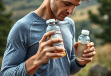 How To Fuel With Carbs During Endurance Exercise Runner checks Gatorade carbs on a bottle before a long endurance run