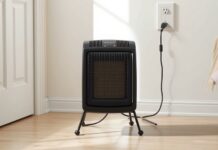 How to Use a Portable Space Heater More Safely Portable heater on a clear, level surface beside a wall outlet; power strip for space heater use is not recommended.