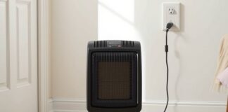 How to Use a Portable Space Heater More Safely Portable heater on a clear, level surface beside a wall outlet; power strip for space heater use is not recommended.