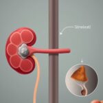 Kidney Stone And Fever? When It’s An Emergency Illustration of infected kidney stone symptoms, showing a ureteral stone blocking urine flow from the kidney