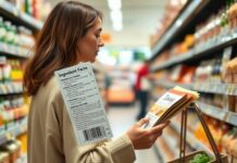 “May Contain” Food Labels: What Allergy Warnings Mean Shopper checking a packaged food allergen warning on a label in a grocery aisle