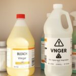 Mixed Bleach With Another Cleaner? What to Do Next can you mix bleach and vinegar: bleach and vinegar bottles stored separately on a household cleaning shelf