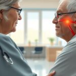New Headache After 50? Spot Giant Cell Arteritis Warning Signs Illustration of a clinician assessing giant cell arteritis symptoms in an older adult, with the temple artery and eye subtly highlighted.