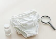 PFAS in Period Underwear: What a Test Result Means PFAS in period underwear testing, with folded menstrual underwear and a laboratory sample container
