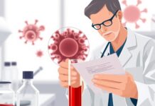 Positive ANA Test: Does It Mean Lupus? Illustration of an ANA test blood sample and clinician reviewing the result