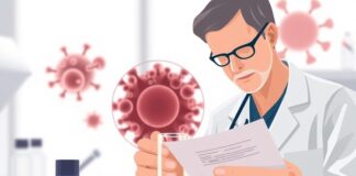Positive ANA Test: Does It Mean Lupus? Illustration of an ANA test blood sample and clinician reviewing the result