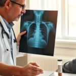 Positive TB Blood Test: What Happens Next? Clinician reviewing a chest X-ray after a positive latent tb blood test
