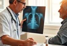 Positive TB Blood Test: What Happens Next? Clinician reviewing a chest X-ray after a positive latent tb blood test
