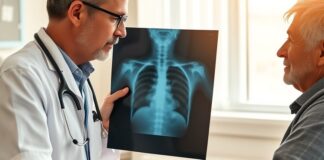 Positive TB Blood Test: What Happens Next? Clinician reviewing a chest X-ray after a positive latent tb blood test
