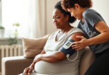 Postpartum Preeclampsia: Warning Signs After Hospital Discharge New parent checking blood pressure at home, illustrating preeclampsia after pregnancy symptoms