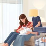 Postpartum Psychosis: Warning Signs That Need Urgent Help Illustration about postpartum psychosis vs depression, with a parent, newborn and supportive adult in a calm setting