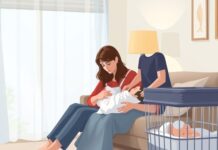 Postpartum Psychosis: Warning Signs That Need Urgent Help Illustration about postpartum psychosis vs depression, with a parent, newborn and supportive adult in a calm setting