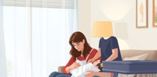 Postpartum Psychosis: Warning Signs That Need Urgent Help Illustration about postpartum psychosis vs depression, with a parent, newborn and supportive adult in a calm setting