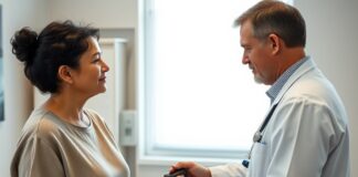 POTS: What a Stand Test Can—and Can’t—Tell You Clinician measuring heart rate and blood pressure during a stand test for POTS diagnosis