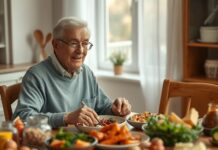 Protein After 60: Does Per-Meal Intake Matter for Muscle? Older adult at a meal illustrating protein requirements elderly readers may be considering.