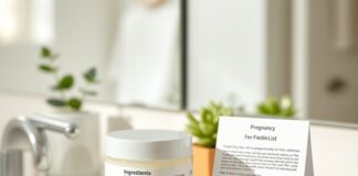 Retinol Pregnancy: Which Skincare Retinoids to Avoid retinol pregnancy guide with a skincare jar and ingredient list on a bathroom counter