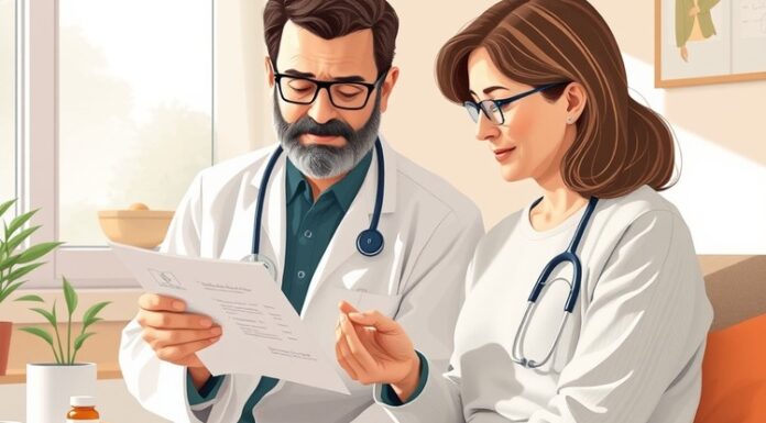 Statin muscle pain: What to Check Before Stopping Clinician discussing statin muscle pain, symptoms and medicines with a patient.