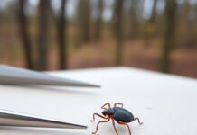 Tick Bite Antibiotics: When Lyme Prevention May Help Tick bite antibiotics: a blacklegged tick beside fine-tipped tweezers after removal