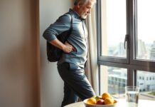 Travel Constipation: Why It Happens and What Helps Traveller stretching beside fruit and water as a simple routine for travel constipation