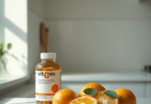 Vitamin C May Shorten Colds If You Take It Regularly Vitamin C tablets beside citrus fruit, illustrating does vitamin c help with colds