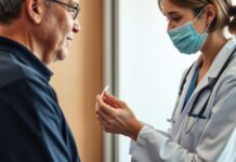 When a Sore Throat Needs a Strep Test—and What Comes Next Clinician preparing a strep test throat swab during an examination