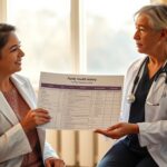 When Does Family History Mean Earlier Breast Screening? Clinician and patient discussing a breast cancer risk assessment based on family history