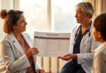 When Does Family History Mean Earlier Breast Screening? Clinician and patient discussing a breast cancer risk assessment based on family history