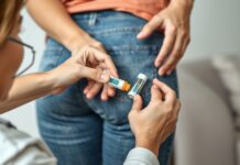 When to use an epinephrine auto injector—and what next A caregiver uses an epinephrine auto injector on the outer thigh during suspected anaphylaxis