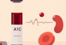 When Your A1C Doesn’t Match Your Blood Glucose Illustration of A1C and pregnancy considerations alongside a blood-glucose test and red blood cells