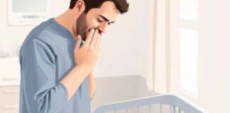Whooping Cough in Adults: When to Test and Protect Babies Whooping cough adults: an adult with a cough keeping distance from a newborn