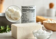Why Calcium in Tofu Depends on How It’s Made Tofu beside a nutrition label, illustrating how calcium in tofu varies by coagulant.