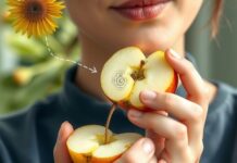 Why Hay Fever Can Make Raw Fruit Tingle in Your Mouth Illustration of pollen food allergy syndrome linking hay fever with mouth tingling after raw apple
